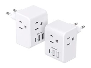 عبوتان من محول قابس السفر الأوروبي ، محول قابس طاقة دولي مع 3 منافذ 3 منافذ شحن USB (1 USB C) ، محول قابس من النوع C أساسيات السفر لمعظم أوروبا ، الاتحاد الأوروبي ، إسبانيا ، إيطاليا ، فرنسا ألمانيا