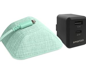 Smartish Cable Wrangler - مدير الكابلات المغناطيسية للمكتب أو منضدة [يتضمن كابل شحن سريع بطول 6 أقدام ومنفذين شاحن جداري USB-A و USB-C] - Teal Me More