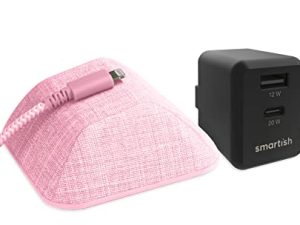 Smartish Cable Wrangler - مدير الكابلات المغناطيسية للمكتب أو منضدة [يتضمن كابل شحن سريع بطول 6 أقدام ومنفذين شاحن جداري USB-A و USB-C] - أنا أحمر الخدود
