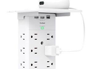 موسع مقبس الحائط مع رف ، شرائط طاقة ، واقي تصاعد 12 مخرج تيار متردد ، 3 منافذ USB (1 منفذ USB C) موسع قابس حائط للمنزل والمكتب والمدرسة