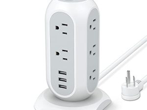 شريط طاقة برجي مع 11 منفذًا 3 شواحن USB ، برج واقي من التيار الكهربائي TESSAN 1875W / 15A ، سلك تمديد 6 أقدام مع منافذ متعددة ، قابس مسطح ، مستلزمات مكتبية ، ملحقات مكتبية ، أساسيات النوم