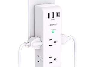 موسع مخرج واقي عرام - مع قابس دوار ، 6 منافذ تيار متردد متعددة التوصيل مع 3 منافذ USB (1 USB C) ، 1800 جول ، شريط طاقة دوار ثلاثي الجوانب مع مقسم مخرج متباعد للمنزل والمكتب والسفر