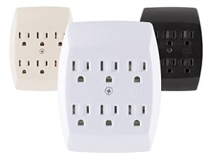 GE 6-Outlet Extender Wall Tap ، محول أرضي ، قاعدة شحن ، 3 فتحات ، تثبيت آمن ، مدرج في قائمة UL ، أبيض ، 54947