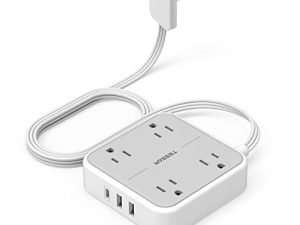 شريط طاقة ذو قابس مسطح ، سلك تمديد رفيع للغاية من TESSAN بطول 5 أقدام مع شاحن جداري 3 USB (منفذ USB C واحد) ، 4 منافذ محطة شحن مكتبية رفيعة مدمجة للسفر ، سفينة الرحلات ، وأساسيات غرفة النوم
