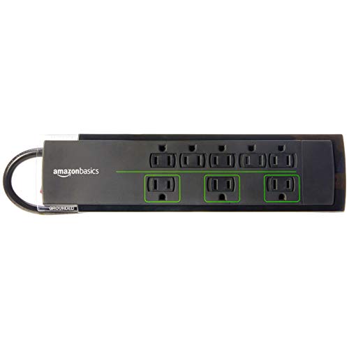 Amazon Basics 8-Outlet Power Strip واقي تصاعد ، 4500 جول - 6 أقدام ، أسود / أخضر Amazon Basics 8-Outlet Power Strip واقي تصاعد ، 4500 جول - 6 أقدام ، أسود / أخضر