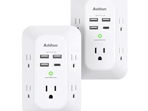 عبوتان من واقي زيادة التيار لشاحن USB ، 5 موسع للمنافذ مع 4 منافذ شحن USB (1 منفذ USB C) 3 جوانب 1800J Power Strip منافذ متعددة التوصيل ، محول جداري متباعد للمنزل والمكتب والسفر