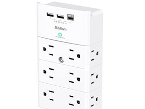 منفذ متعدد القابس - مثبت على الحائط Addtam Surge Protector مع 12 مخرج موسع - 3 جوانب و 3 منافذ USB (1 USB-C) ، مقسم مخرج منفذ الطاقة للمنزل والمكتب والفندق ، أبيض