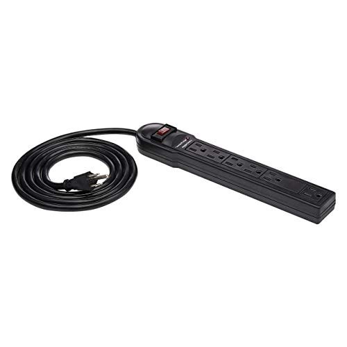 Amazon Basics 6-Outlet Surge Protector Power Strip ، 6 أقدام طويلة الحبل ، 790 جول - أسود Amazon Basics 6-Outlet Surge Protector Power Strip ، 6 أقدام طويلة الحبل ، 790 جول - أسود