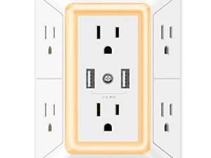 منفذ توصيل متعدد ، موسعات منافذ ، واقي زيادة التيار ONDOG مع موسع 6 منافذ ومنفذين USB وضوء ليلي ، وشريط طاقة ثلاثي الجوانب مع منافذ متباعدة للمحول - مدرج باللون الأبيض ETL