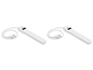 Amazon Basics 6-Outlet ، 200 Joule Surge Protector Power Strip ، 2 قدم ، أبيض - عبوة من قطعتين