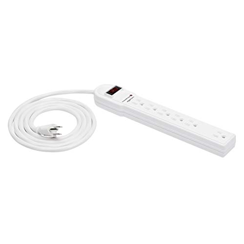 Amazon Basics 6-Outlet Surge Protector Power Strip ، 6 أقدام طويلة الحبل ، 790 جول - أبيض Amazon Basics 6-Outlet Surge Protector Power Strip ، 6 أقدام طويلة الحبل ، 790 جول - أبيض
