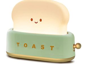 QANYI Desk Decor Toaster Lamp ، مصباح صغير قابل لإعادة الشحن مع Smile Face Toast Bread لطيف محمصة على شكل ديكور غرفة ضوء ليلي لغرفة النوم ، بجانب السرير ، غرفة المعيشة ، الطعام ، ديكورات المكتب ، هدية (أخضر)