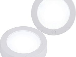 مصابيح GE اللاسلكية LED Puck ، عبوتان ، تعمل بالبطارية ، 20 لومن ، مصباح يعمل باللمس ، ضوء صنبور ، أضواء مثبتة ، إضاءة أسفل الخزانة ، مثالية لخزائن المطبخ ، الخزائن ، المرآب والمزيد ، 25434