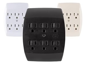 GE 6-Outlet Extender Wall Tap ، محول أرضي ، قاعدة شحن ، 3 فتحات ، تثبيت آمن ، مدرج في قوائم UL ، أسود ، 54840