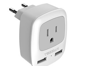 محول قابس السفر الأوروبي ، قابس طاقة دولي من TESSAN مع 2 USB ، شاحن مهايئ منفذ من النوع C للولايات المتحدة إلى معظم أوروبا ، الاتحاد الأوروبي ، أيسلندا ، إسبانيا ، إيطاليا ، فرنسا ، ألمانيا