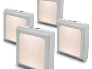 MAZ-TEK Plug in Dimmable LED Light Light with Auto Dusk to Dawn Sensor، Soft Warm White Night Lights for Hallway، Bedroom، Kids Room، Kitchen، Stairway، 4 Pack