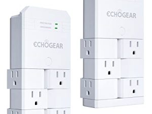 ECHOGEAR On-Wall Surge Protector مع 6 منافذ تيار متردد محورية و 1080 Joules من الحماية من زيادة التيار - تثبيت تصميم منخفض على المنافذ الحالية لحماية معداتك (حزمة بيضاء 2)