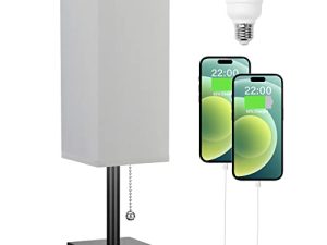 مصباح طاولة بجانب السرير مع 3 مستويات من السطوع - 2700/3500 / 5000K مصباح منضدة مع منافذ USB C + A ، مصباح صغير مع 3 أوضاع لونية من سلسلة السحب ، مصباح غرفة نوم مع لمبة LED مضمن (رمادي)