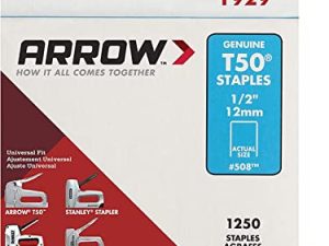 دبابيس Arrow 508 شديدة التحمل T50 مقاس 1/2 بوصة للتنجيد والبناء والأثاث والحرف اليدوية ، عبوة 1250