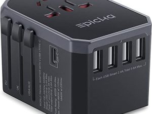 EPICKA Universal Travel Adapter One International Wall Charger AC Plug Adapter with 5.6A Smart Power و 3.0A USB Type-C للولايات المتحدة الأمريكية والاتحاد الأوروبي والمملكة المتحدة أستراليا (رمادي)
