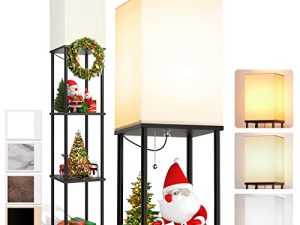 addlon LED مصباح أرضي حديث على شكل رف مع لمبة 3CCT LED وغطاء مصباح أبيض - عرض مصابيح أرضية مع أرفف لغرفة المعيشة وغرفة النوم والمكتب - أسود