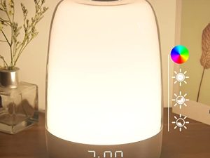 ضوء الليل winshine Touch Wake Up الليلي مع ساعة منبه لمحاكاة شروق الشمس ، 3 طرق مصباح سرير أبيض دافئ قابل للتعتيم لغرف نوم الأطفال مصباح طاولة محيط RGB ، وضع مؤقت للمساعدة على النوم ، غفوة