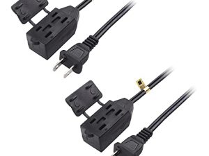 Cable Matters 2-Pack 16 AWG 2 Prong Extension Cord 3 ft ، UL List (3 Outlet Extension Cord) with Tamper Guard أسود