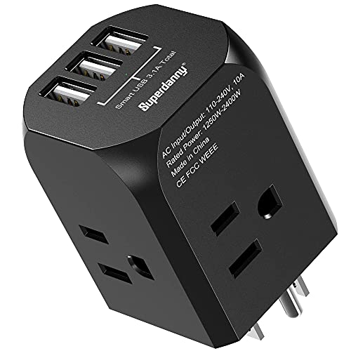 موسع مخرج قابس الحائط ، مقسم مخرج SUPERDANNY مع 4 منافذ كهربائية و 3 منافذ USB شاحن مكعب متباعد عريض للغاية ، شاحن توصيل جداري معتمد من سفينة الرحلات لفندق النوم والمكتب المنزلي ، أسود موسع مخرج قابس الحائط ، مقسم مخرج SUPERDANNY مع 4 منافذ كهربائية و 3 منافذ USB شاحن مكعب متباعد عريض للغاية ، شاحن توصيل جداري معتمد من سفينة الرحلات لفندق النوم والمكتب المنزلي ، أسود