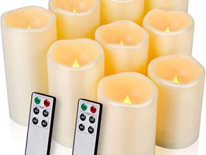شموع Enido عديمة اللهب ، شموع LED شموع خارجية مقاومة للماء (D: 3 "x H: 4" 5 "6") شموع تعمل بالبطارية عبوة بلاستيكية من 9 شموع عديمة اللهب