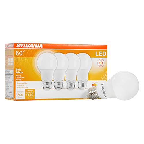 لمبة الإضاءة SYLVANIA LED A19 ، 60W كفاءة مكافئة 8.5W قاعدة متوسطة ، 2700K أبيض ناعم ، 4 قطع لمبة الإضاءة SYLVANIA LED A19 ، 60W كفاءة مكافئة 8.5W قاعدة متوسطة ، 2700K أبيض ناعم ، 4 قطع