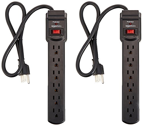 Amazon Basics 6-Outlet ، 200 Joule Surge Protector Power Strip ، 2 قدم ، أسود - عبوة من قطعتين Amazon Basics 6-Outlet ، 200 Joule Surge Protector Power Strip ، 2 قدم ، أسود - عبوة من قطعتين