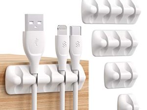 مشابك كابل Syncwire ، منظم الكابلات ، نظام حامل كبل USB لاصق ذاتي اللصق لتنظيم أسلاك الكابلات ، مثالي للمنزل والمكتب والسيارة والمنضدة وملحقات المكتب ، 5 عبوات (أبيض)