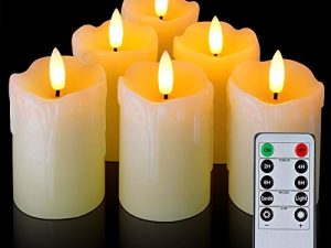 شموع نذرية عديمة اللهب من Homemory مع جهاز تحكم عن بعد مؤقت ، شمع حقيقي 2 بوصة × 3 بوصة ، 350 ساعة + شموع بفتيل أسود واقعي تعمل بالبطارية ، 6 عبوات لتزيين حفلات الزفاف والحفلات والعطلات
