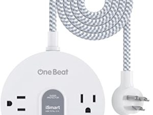 واقي عرام لشريط الطاقة مع USB C - وصلة مسطحة لسلك التمديد بمخرجين للتيار المتردد على نطاق واسع و 3 منافذ USB ، ومحطة شحن صغيرة لسطح المكتب مع سلك طاقة بطول 5 أقدام ، ومضغوطة للسفر والمنزل والمكتب (490J)