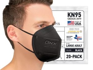 أقنعة الوجه BNX KN95 مصنوعة في الولايات المتحدة الأمريكية (صغيرة للأطفال ، متوسطة للبالغين ، للبالغين كبيرة) (حلقة الأذن) (الطراز: E95S / E95M / E95)