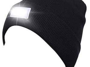 قبعة / قبعة صغيرة محبوكة من SnowCinda للجنسين 5 LED للصيد ، والتخييم ، والشوي ، وإصلاح السيارات ، والركض ، والمشي ، أو العمل الماهر - مقاس واحد يناسب معظم الأشخاص (أسود)