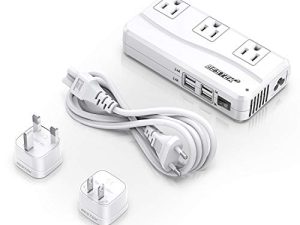 محول الجهد العالمي من BESTEK 220 فولت إلى 110 فولت مع شحن 6A 4 منافذ USB ومحول قابس عالمي من المملكة المتحدة / الاتحاد الأفريقي / الولايات المتحدة / الاتحاد الأوروبي (أبيض)