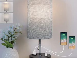 مصباح سرير بدرجة حرارة 3 ألوان ، مصباح منضدة مع منفذ USB ومنفذ تيار متردد ، مصباح طاولة لغرفة النوم مع لمبة LED مصابيح صغيرة لغرفة المعيشة (رمادي)