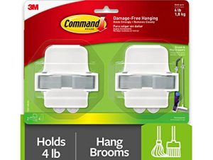 Command Broom and Mop Gripper ، مكنسة معلقة على الحائط خالية من التلف وحامل ممسحة ، بدون أدوات منظم تنظيف العطلات ، 2 شماعات و 4 شرائط تحكم