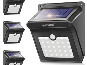 مصابيح Luposwiten الخارجية الشمسية المقاومة للماء - مصابيح خارجية تعمل بالطاقة الشمسية تعمل بالطاقة الشمسية للباب الأمامي ، الفناء ، المرآب ، الحديقة ، الفناء ، سطح السفينة (4 عبوات)