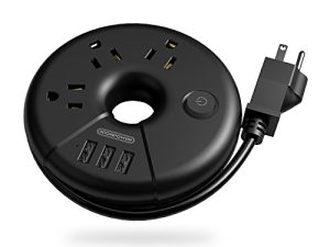 شريط طاقة للسفر ، محطة شحن محمولة NTONPOWER 3 USB بدون واقي تصاعدي سلك تمديد قصير 15 بوصة مدمج للمنزل والمكتب وسفن الرحلات البحرية ورحلات العمل والفنادق والأسود