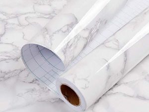 11.8 "x78.7" ورق رخامي لامع جرانيت رمادي / أبيض لفة مطبخ كونترتوب خزانة أثاث تجديد ورق حائط سميك PVC سهل الإزالة ترقية