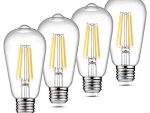 لمبات Ascher Vintage LED Edison ، 6W ، ما يعادل 60W ، غير قابلة للتعتيم ، عالية السطوع الأبيض الدافئ 2700K ، ST58 لمبات خيوط LED عتيقة مع 80+ CRI ، قاعدة E26 متوسطة ، زجاج شفاف ، عبوة من 4