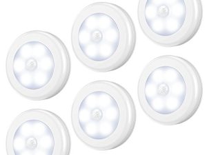 أمير (نسخة مطورة من ضوء مستشعر الحركة ، ضوء ليلي LED لاسلكي يعمل بالبطارية ، أضواء ستاير ستاير في أي مكان بالخزانة ، مصابيح حائط للمدخل وغرفة النوم والمطبخ (أبيض - عبوة من 6 قطع)