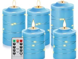 شموع LED وميض للتحكم عن بعد عديمة اللهب ، شمعة كهربائية ، شمعة عمودية من 5 عبوات ، سلسلة نجوم مدمجة ، وظيفة مؤقت لمدة 24 ساعة ، شمع حقيقي ، بطارية تعمل بالبطارية لتزيين المنزل وحفلات الزفاف