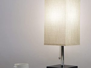 مصباح طاولة بجانب السرير Soilsiu - مصباح طاولة ذو سلسلة سحب مع منفذي شحن USB ، مصابيح غرفة نوم صلبة مع ضوء منضدة من القماش الرمادي لغرفة المعيشة والمكتب والقراءة (تشمل لمبة LED)
