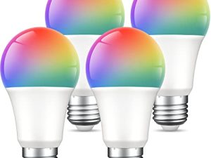 لمبات الإضاءة الذكية من غوم ، A19 E26 لمبة LED متغيرة الألوان تعمل مع Alexa ، Google Home ، التطبيقات والتحكم الصوتي ، 2.4 جيجا هرتز WiFi فقط ، 800 لومن ، مصباح إضاءة منزلي ذكي قابل للتعتيم RGB ، أبيض دافئ 2700K ، 4 عبوات