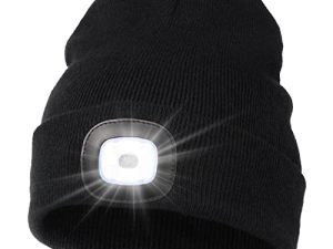 قبعة صغيرة للجنسين مع ضوء ، قبعة كشافات LED بدون استخدام USB قابلة لإعادة الشحن ، قبعة صغيرة محبوكة بإضاءة ليلية ، قبعة مضيا ، هدايا للرجال للأب والزوج (أسود)