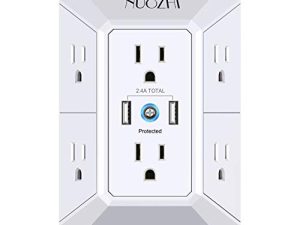 شاحن جداري USB ، واقي عرام ، موسع 6 منافذ مع منفذي USB ، 3 جوانب 1680J Power Strip منافذ متعددة التوصيلات مهايئ جداري متباعد لمكتب السفر المنزلي (2 USB)