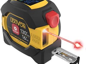 LEXIVON 2 في 1 شريط قياس رقمي بالليزر | عرض عداد مسافة الليزر 130 قدم / 40 متر على شاشة LCD بإضاءة خلفية مع شريط قياس قفل تلقائي 16 قدم / 5 متر | قدم / بوصة / كسور / م / مم (LX-201)